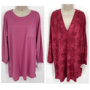 Jenni NWT Women's 2 Pack Bundle Sleep Shirts Size L Plum Tart Tiedye, Pink Tease